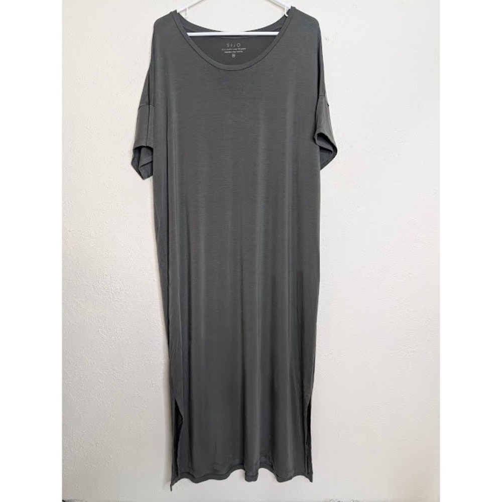 SIJO Women Gray Cooling Crew Neck Midi Dress Size XL‎ Eucalyptus Soft Stretch